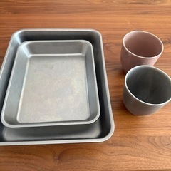 無料でお譲りします:無印ステンレストレー&kinto湯呑み