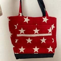 手作りバッグ　お弁当と水筒が入る大きさの画像