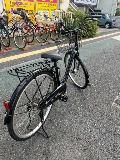 リサイクルショップどりーむ天保山店　No1031　自転車　ママチャリ　黒色　26インチ　カゴ付き　ベル付き　LEDオートライト付き　