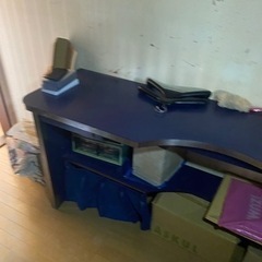 カウンターテーブル　カウンターデスク　L字型　大きな　大型　でっかい　木製　ブルー　シルバー　青の画像