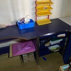 カウンターテーブル　カウンターデスク　L字型　大きな　大型　でっかい　木製　ブルー　シルバー　青の画像