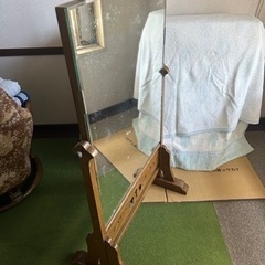 鏡　姿見　木製鏡　昭和レトロ　布製カバー付き　スタンドミラー　昭和　レトロの画像