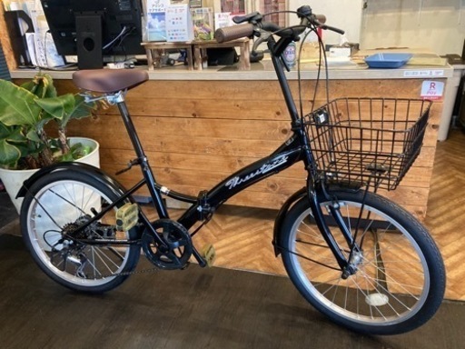 【チェーン新品！】6段変速　カゴ付き20インチ折りたたみ自転車　ブラック