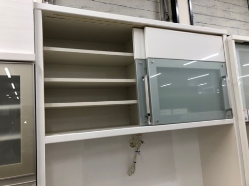 松田家具 2枚扉レンジボード モーションレール ホワイト【トレファク堺福田店】