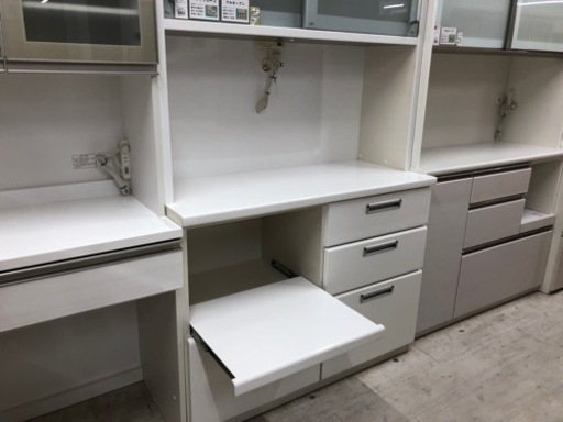 松田家具 2枚扉レンジボード モーションレール ホワイト【トレファク堺福田店】