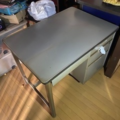 昭和レトロ　ビンテージ　シャビー　事務机　スチール　グレー