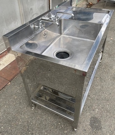 業務用 1槽シンク 二口蛇口付き 幅1200×奥600×高さ800+100(mm) 作業台付きシンク 台付シンク 流し台 一層シンク 