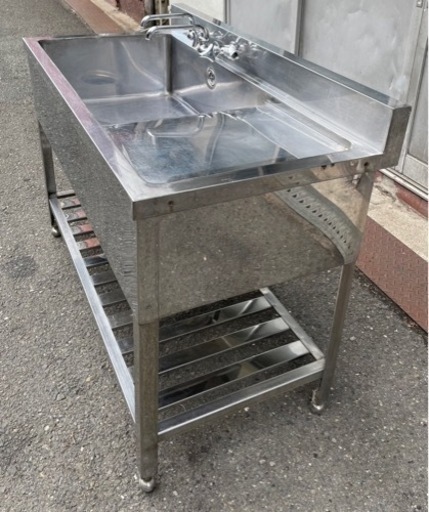 業務用 1槽シンク 二口蛇口付き 幅1200×奥600×高さ800+100(mm) 作業台付きシンク 台付シンク 流し台 一層シンク 