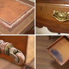 【ヤ取終了6/20】≪yt1114ジ≫ 英国アンティーク調 レザートップデスク 幅3ft(36in) 片袖机/レトロ/ヴィンテージ/チッペンデール 51118-08の画像