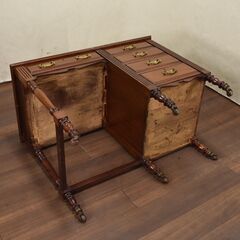 【ヤ取終了6/20】≪yt1114ジ≫ 英国アンティーク調 レザートップデスク 幅3ft(36in) 片袖机/レトロ/ヴィンテージ/チッペンデール 51118-08の画像