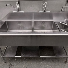 業務用 3槽シンク 3口蛇口付き 混合水栓付き 幅1500×奥6...