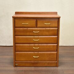 【ヤ取終了8/23】≪zyt1290ジ≫ オールドカリモク 5段チェスト 幅62cm 小型 引き出し6杯 木製/ナラ材 karimoku/ビンテージ家具/コンソール 51207-10