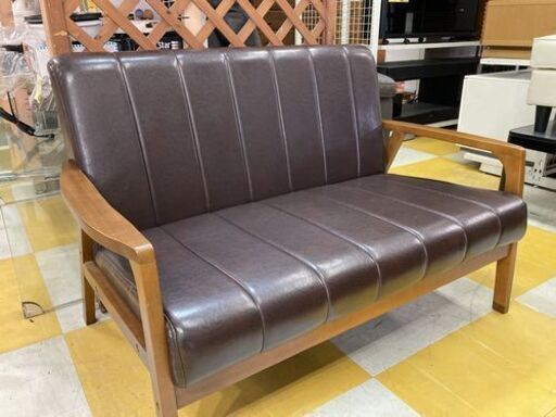 【リサイクルストアスターズ鹿大店】合成皮革 二人掛け用 ソファ ブラウン