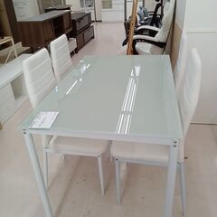 ☆ジモティ割あり☆ 4人掛けダイニングセット ホワイト ×ガラス W120×D75