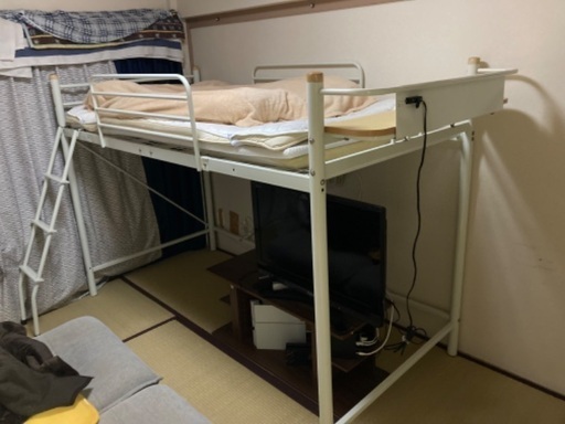 山善 宮付き セミ ロフトベッド/ベッド下115 HMSL2-1021(IV) アイボリー