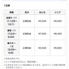 富良野スキー場　１日リフト券（大人） ２枚セットの画像