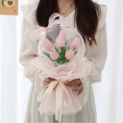 花束　ボボボールブーケ　アクリルボボボール 人工PUチューリップ...