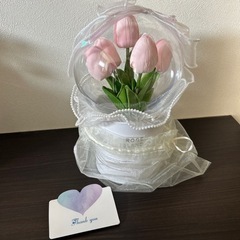 花束　ボボボールブーケ　アクリルボボボール 人工PUチューリップの花の花束　ブーケ　造花　メッセージ付きの画像