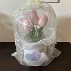 花束　ボボボールブーケ　アクリルボボボール 人工PUチューリップの花の花束　ブーケ　造花　メッセージ付きの画像