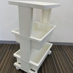 〇キッチンワゴン 44.5×30×71㎝ コンパクト キャスター付き 2段収納 収納家具 キッチン収納 整理 整頓 プラスチック ホワイト 白 中古（NF240209）499-7の画像