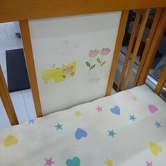 ベビーベッド サークル兼用 幅129×奥行74×高さ78cm 木製 家具 赤ちゃん ベット 苫小牧西店の画像