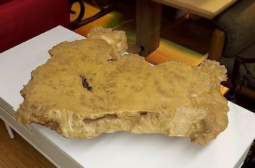 瘤材 瘤杢 瘤板 天然木 樺 白樺 楡 ニレ エルム 65cm×60cm 7.5kg 脚付き 花台 盆栽卓 置物台 札幌市 豊平区 西