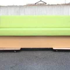飲食店向け☆ボックスシート☆幅180cm☆在庫4台☆ファブリック☆グリーン×ナチュラル☆3分割☆BOX席☆ベンチシート☆業務用ベンチソファ☆客席チェア☆G1123【こちらは店舗です。浜村鹿野温泉ICから3分 買取本舗 宮本リサイクル 営業時間9～19時 定休日水曜のみ←連絡できませんm(_ _)m