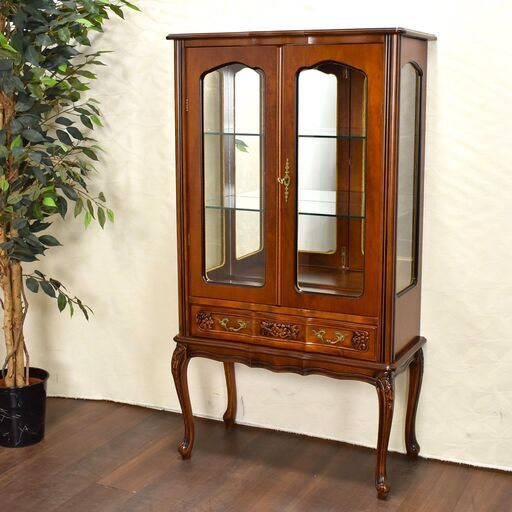 【ヤ取終了9/7】≪zyt1312ジ≫ イタリア製輸入家具 猫脚キュリオケース 鍵付き 鏡 Claudio Saoncella キャビネット/ガラスケース 60114-08