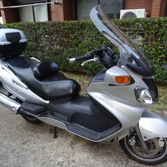 スカイウェイブ650LX CP51A 車検R6年4月26迄 走行約49700km 二輪用ETC付 電動ミラー ABS付 出品前オイル3種交換 タイヤ山十分シガソケ/USB増設済 自賠責R6年5月迄付 GIVIロンスクキャリア 快適好調車両！の画像