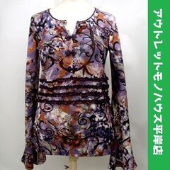 オッズオン 長袖 トップス カットソー 紫系 パープル　和柄 花...