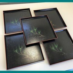 ▼【角盆　5枚セット　みどり松　26*26　未使用　長期保管品】...