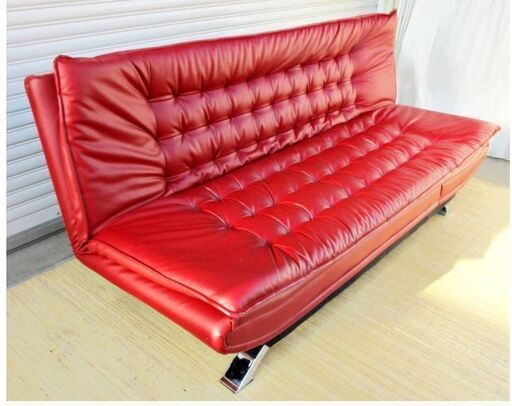 ニトリ　3人掛けソファ　Nシールド　ロック　合成皮革　ソファベッド　レッド　インテリア　NITORI　直接引取り歓迎