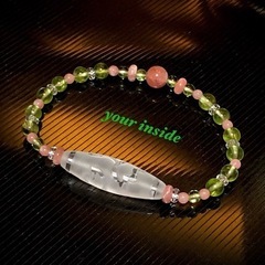 水蓮花天珠型 水晶 インカローズ ペリドット 天然石ブレスレットの画像