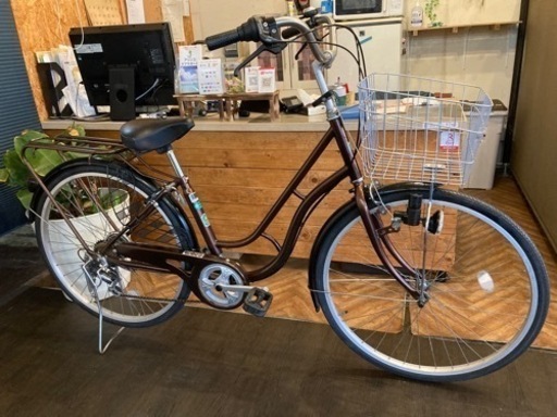 【前後タイヤ新品！】6段変速　26インチ自転車　ブラウン
