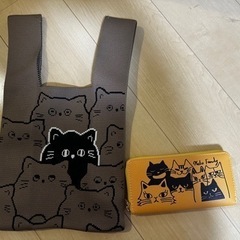 新品未使用　ニットバッグ　お財布　猫柄
