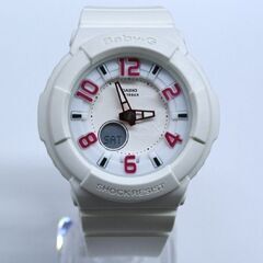 動作品 CASIO Baby-G BGA-133-7B 海外モデル ネオンダイヤル ホワイト×ピンク スカルシルエット アナログデジタル 札幌市 清田区 平岡の画像