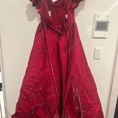 フリルオフショルダー ワインカラードレス 二次会 前撮り 後どりの画像