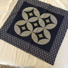 青地　座布団カバー　未使用品