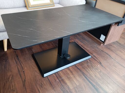 シギヤマ家具　RADIA　WALLACE 110CT　大理石調　昇降テーブル　定価65,890円　昇降式　グレー　ブラック　黒　サイズ（約）幅110×奥60×高44～55　　■近隣配送無料 買取GO‼　栄和店