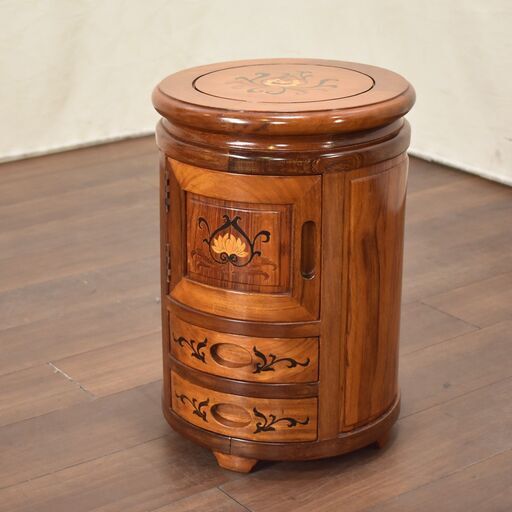 【ヤフ取引終了2/29】≪zyt1320ジ≫ アンティーク調 ミニテーブル/スツール 木象嵌 花梨? チェア/椅子/唐草/サイドテーブル/ミニチェスト/クラシック家具 51207-13