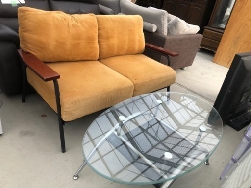 アイアン×コーデュロイ 2人掛けソファ レトロお洒落❣️ 135cm×70cm×高さ80cm