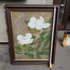 白の花絵画額ごと縦83、横70