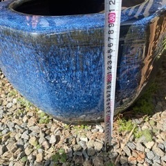 火鉢　大型　水鉢　青　八角型　陶磁器　陶器　睡蓮鉢の画像