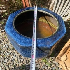 火鉢　大型　水鉢　青　八角型　陶磁器　陶器　睡蓮鉢の画像