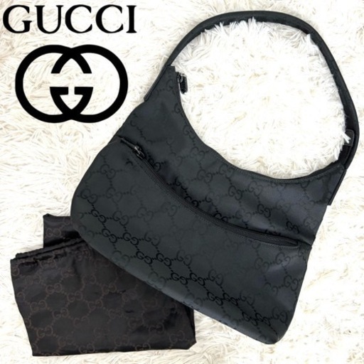 【美品】　【訳あり】GUCCI ハーフムーン ワンショルダーバッグ　ブラック　GG総柄