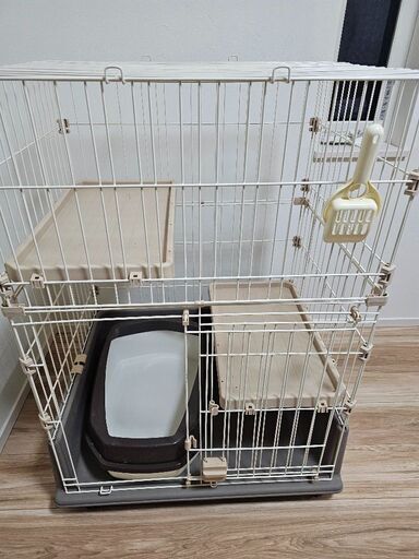 猫ケージ＋トイレ(子猫用・成猫用)＋猫砂＋ウォーターファウンテンの5点セット