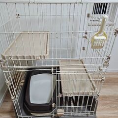 猫ケージ＋トイレ(子猫用・成猫用)＋猫砂＋ウォーターファウンテンの5点セットの画像