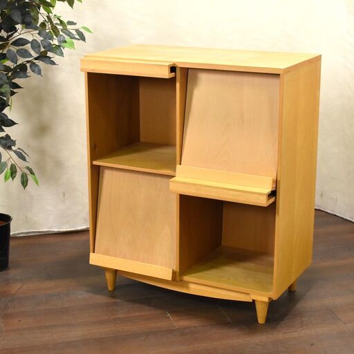 【ヤ取3/2終了】≪zyt1333ジ≫ マガジンラック レコードラック 幅80cm フラップシェルフ/棚/ディスプレイ/キャビネット 扉難あり/現状品 51221-05