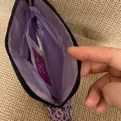 ポーチ　タオルハンカチ　綿　ナイロン　ビニール　黒　紫　パープル　ネコ　リサラーソン　新品の画像