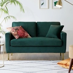 LOWYA 2人掛けソファ グリーン ベルベット調 ポケットコイル LOWYA】2人掛けソファ フロアソファ ベルベット調 ポケットコイル [幅128]